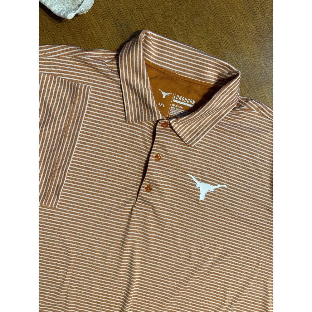 Texas Longhorns Polo Shirt Men's 3XL Orange Striped Golf Performance NCAA Logo